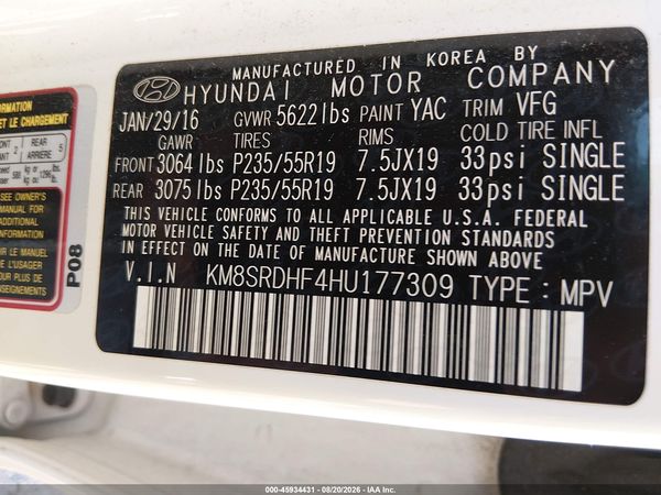 2017 HYUNDAI SANTA FE SE ULTIMATE