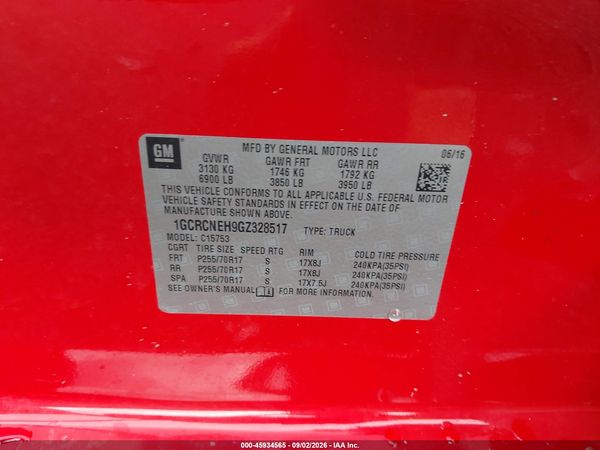 2016 CHEVROLET SILVERADO 1500 WORK TRUCK — I9