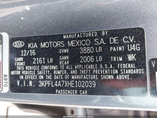 2017 KIA FORTE S — I9
