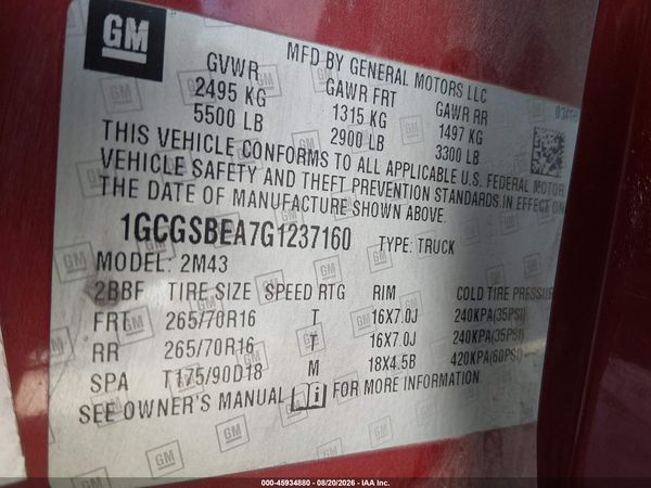 2016 CHEVROLET COLORADO 2WD WT — I9