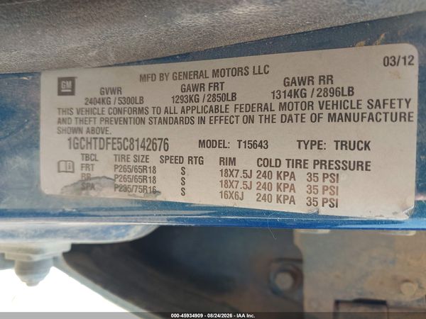 2012 CHEVROLET COLORADO LT W/2LT — I9
