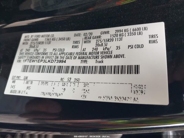 2020 FORD F-150 XLT — I9