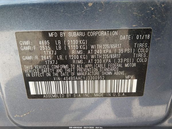 2018 SUBARU OUTBACK 2.5I — I9