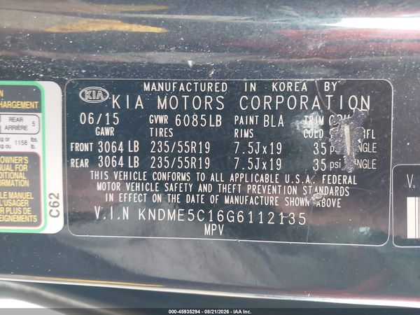 2016 KIA SEDONA SX LUXURY