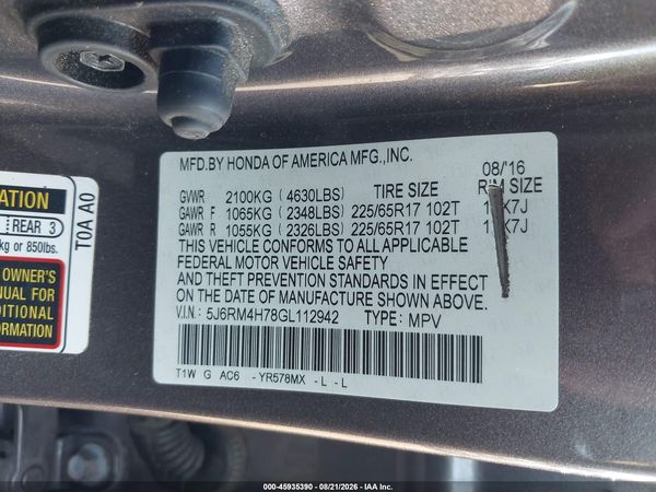 2016 HONDA CR-V EX-L
