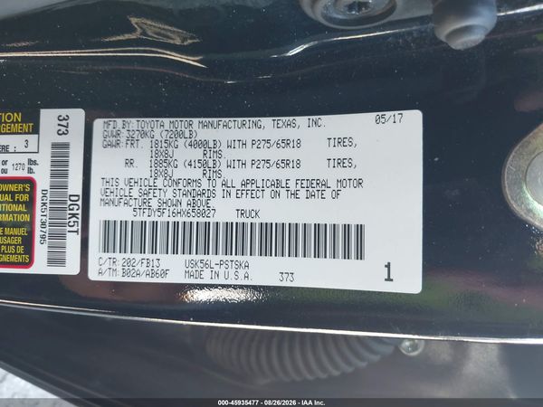 2017 TOYOTA TUNDRA SR5 5.7L V8
