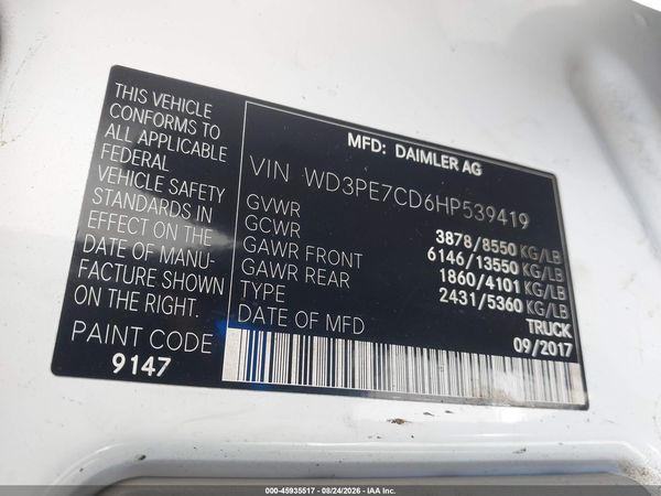 2017 MERCEDES-BENZ SPRINTER 2500 STANDARD ROOF V6