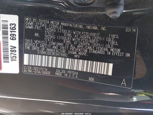 2014 TOYOTA SIENNA LE V6 8 PASSENGER — I9