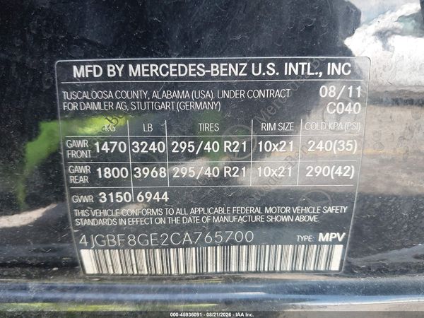 2012 MERCEDES-BENZ GL 550 4MATIC — I9