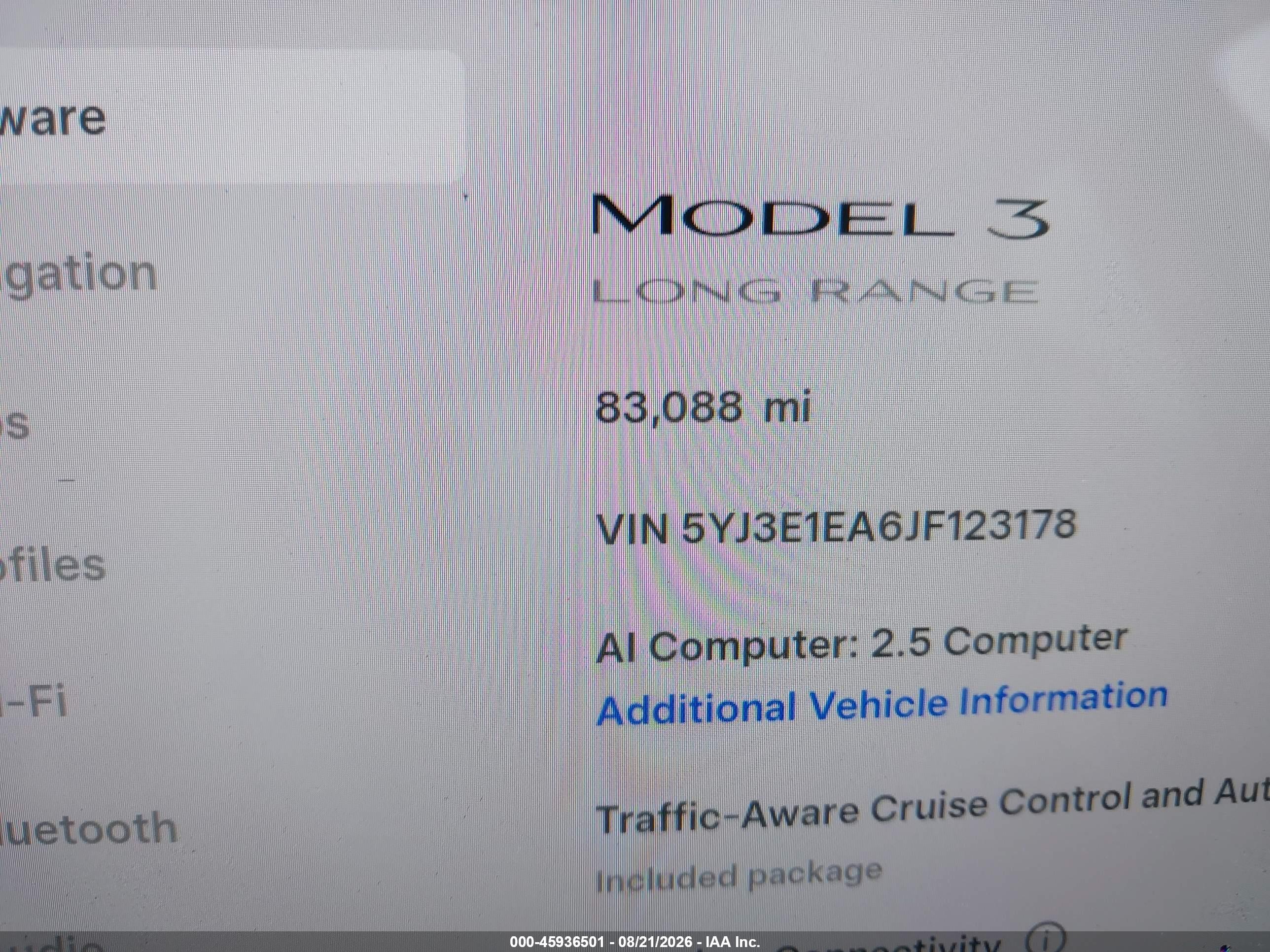 2018 TESLA MODEL 3 LONG RANGE/MID RANGE