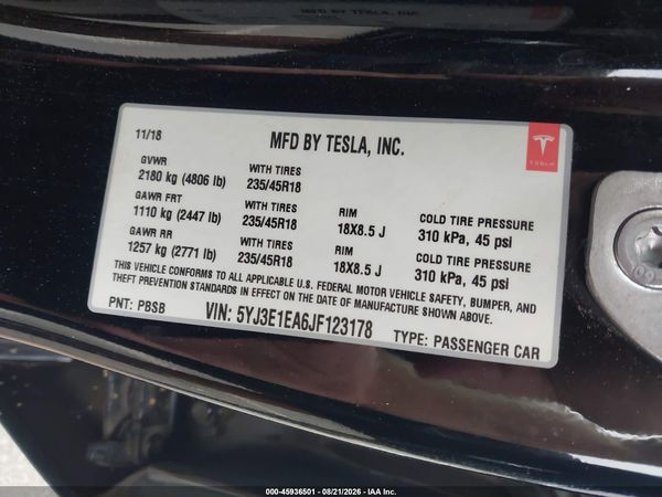 2018 TESLA MODEL 3 LONG RANGE/MID RANGE