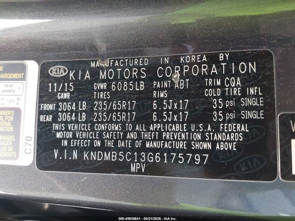 2016 KIA SEDONA LX