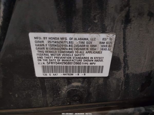 2016 ACURA MDX ACURAWATCH PLUS PACKAGE — I9