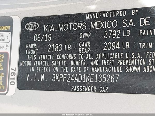 2019 KIA FORTE LXS — I9