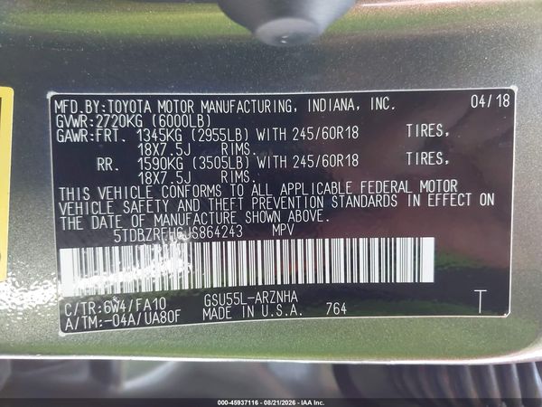 2018 TOYOTA HIGHLANDER LE PLUS
