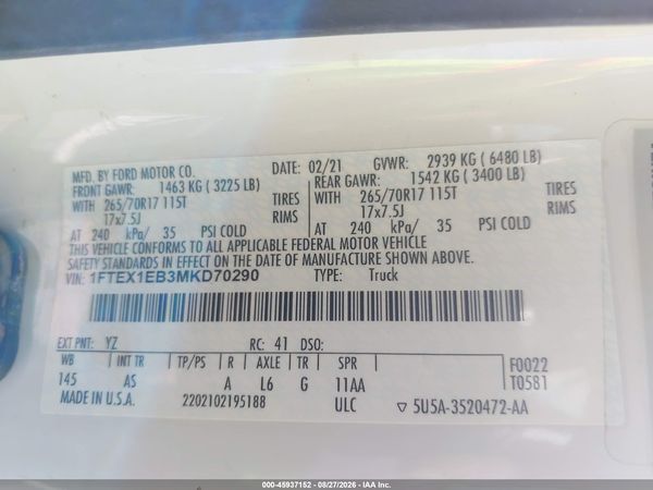 2021 FORD F-150 XL