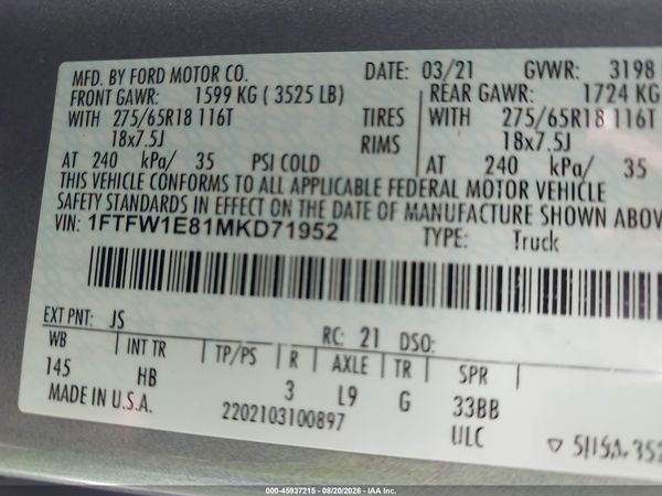 2021 FORD F-150 LARIAT