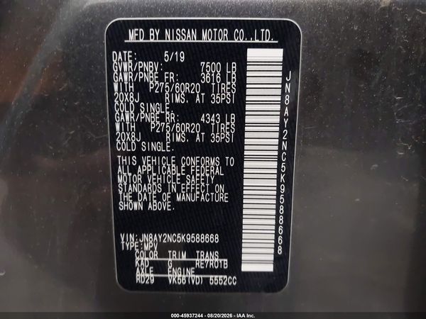2019 NISSAN ARMADA SL — I9