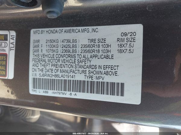 2020 HONDA CR-V AWD EX-L — I9