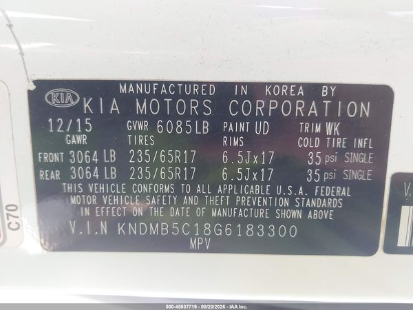 2016 KIA SEDONA LX