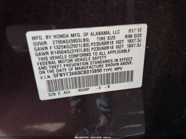 2012 HONDA PILOT EX-L