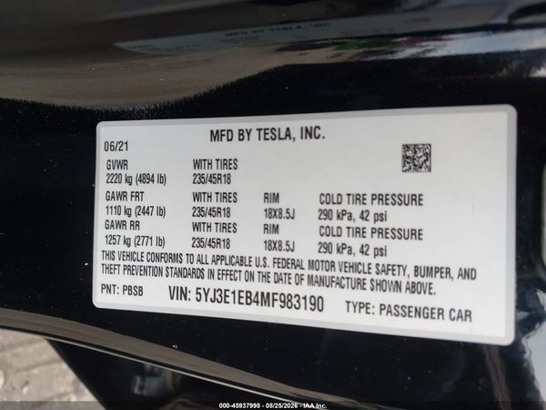 2021 TESLA MODEL 3