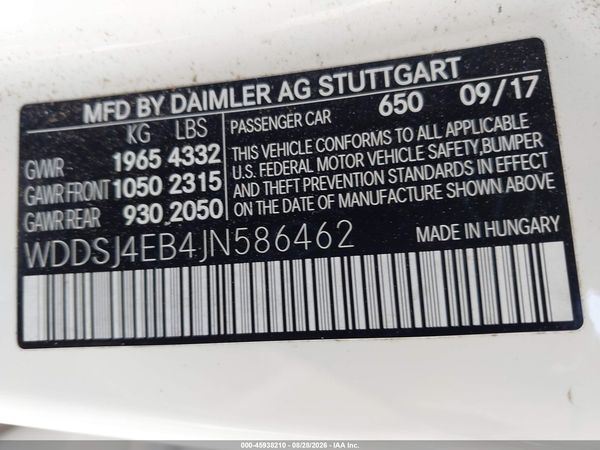2018 MERCEDES-BENZ CLA 250 CLA250 — I9