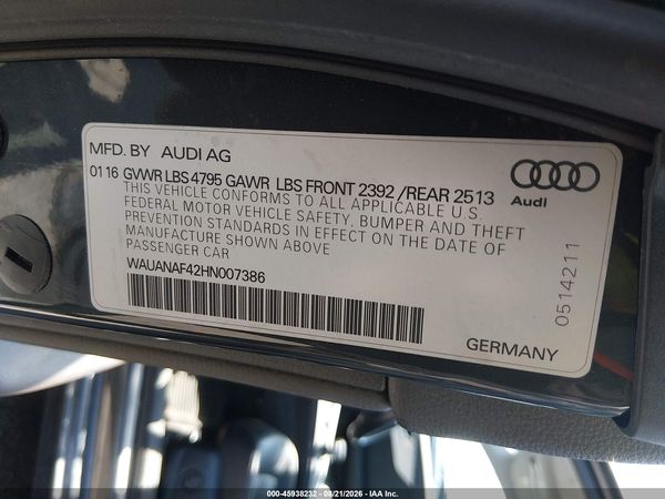 2017 AUDI A4 PREMIUM — I9