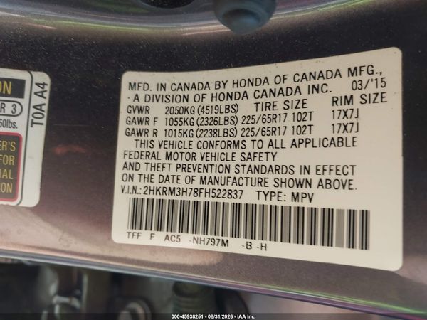 2015 HONDA CR-V EX-L — I9