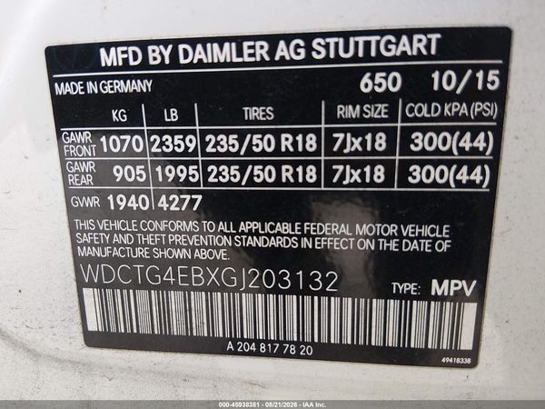 2016 MERCEDES-BENZ GLA 250 GLA250