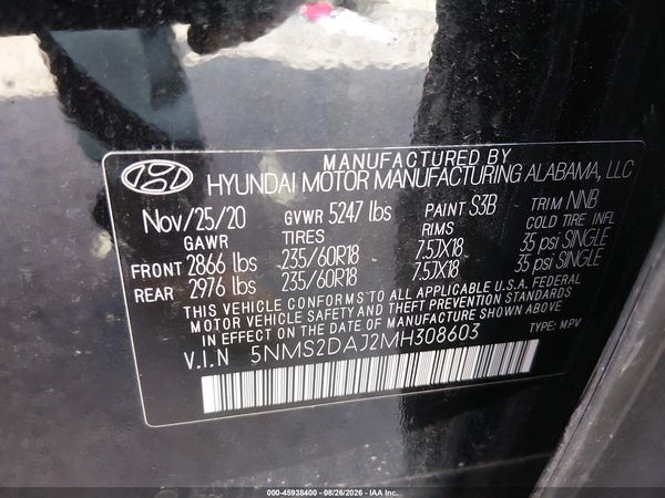 2021 HYUNDAI SANTA FE SEL — I9