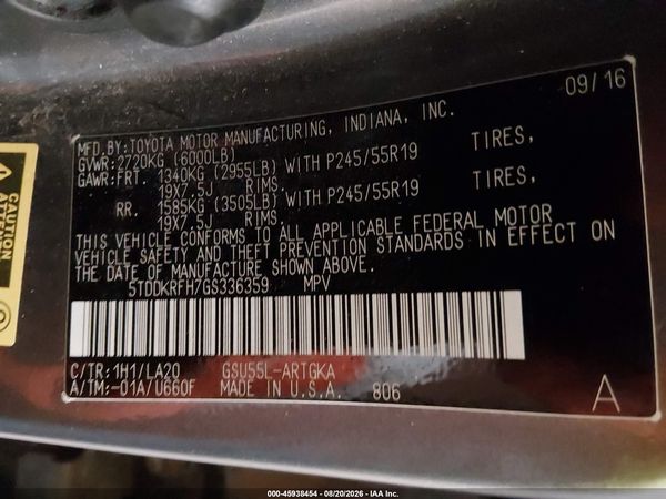 2016 TOYOTA HIGHLANDER LIMITED V6
