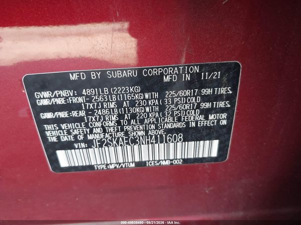 2022 SUBARU FORESTER PREMIUM — I9