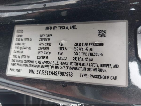 2025 TESLA MODEL 3 — I9