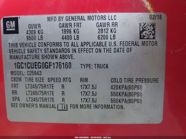 2016 CHEVROLET SILVERADO 2500HD WORK TRUCK — I9