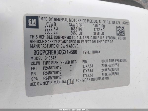 2012 CHEVROLET SILVERADO 1500 LS — I9