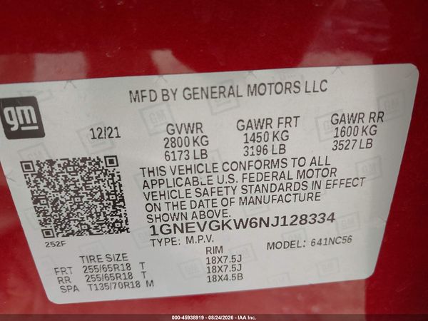 2022 CHEVROLET TRAVERSE AWD LT CLOTH — I9