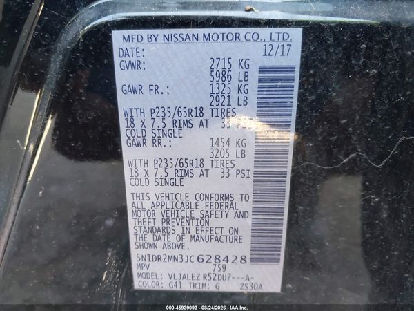 2018 NISSAN PATHFINDER SV