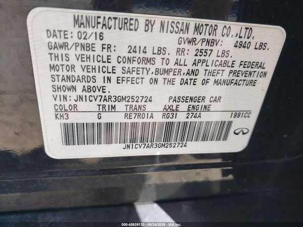 2016 INFINITI Q50 2.0T BASE/2.0T PREMIUM — I9
