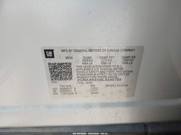 2020 CHEVROLET EQUINOX FWD LT 1.5L TURBO — I9