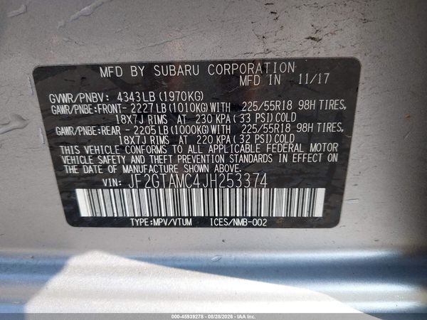 2018 SUBARU CROSSTREK 2.0I LIMITED — I9