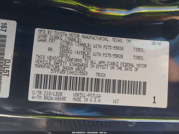 2017 TOYOTA TUNDRA LIMITED 5.7L V8 — I9