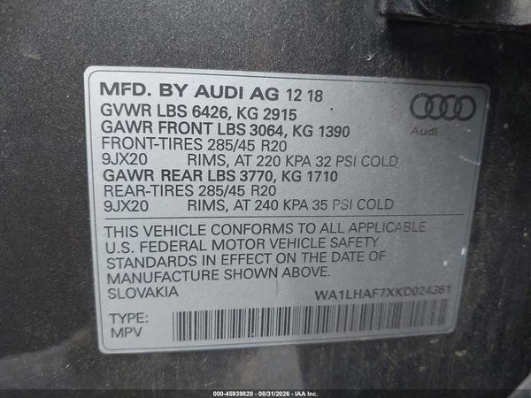 2019 AUDI Q7 45 PREMIUM/45 SE PREMIUM