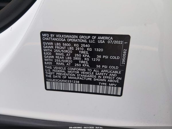 2022 VOLKSWAGEN ATLAS CROSS SPORT 3.6L V6 SE W/TECHNOLOGY — I9