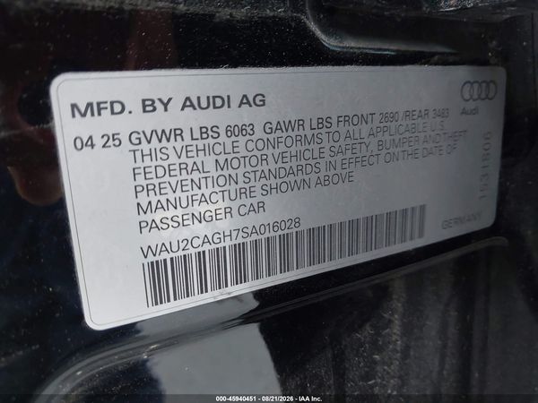 2025 AUDI A6 E-TRON PREMIUM PLUS — I9