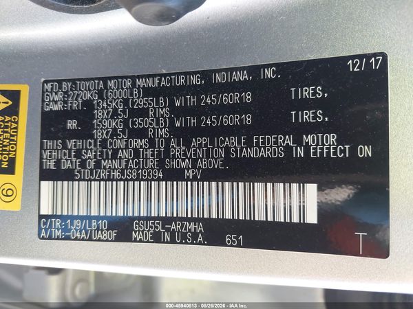 2018 TOYOTA HIGHLANDER XLE