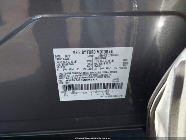 2021 FORD EDGE SEL — I9