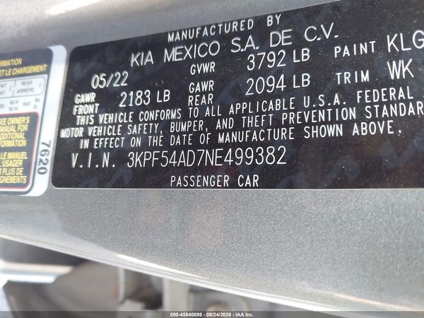 2022 KIA FORTE GT-LINE — I9