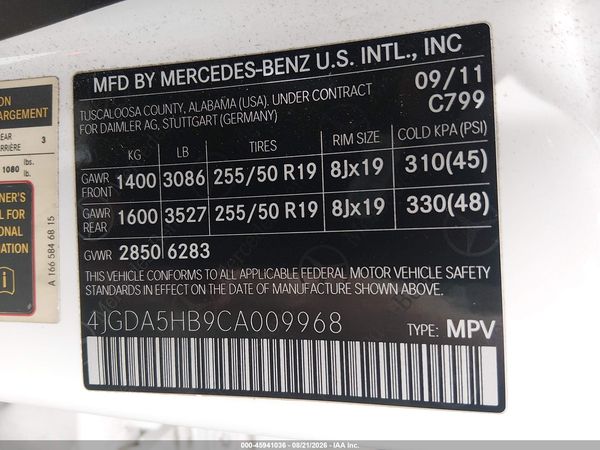 2012 MERCEDES-BENZ ML 350 4MATIC — I9
