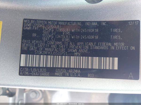 2018 TOYOTA HIGHLANDER XLE